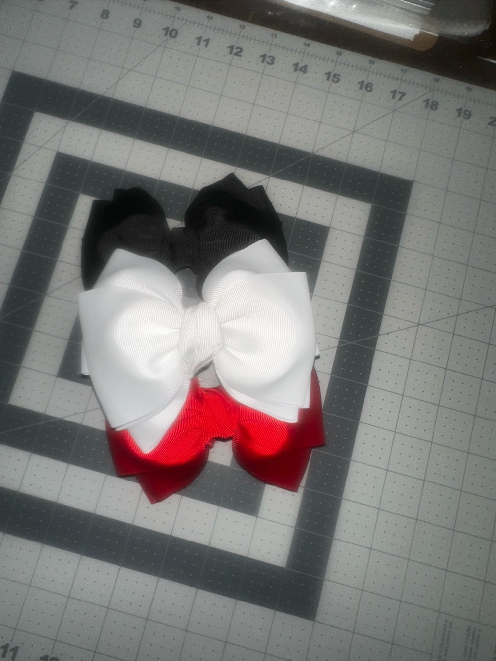 Triple Layer Grosgrain Bow - Black, White & Red